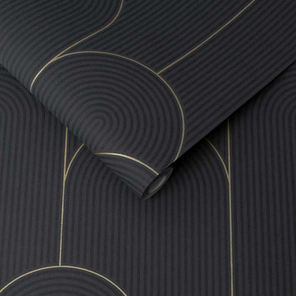 118020 - Lancet Wallpaper - Black Gold - Graham & Brown