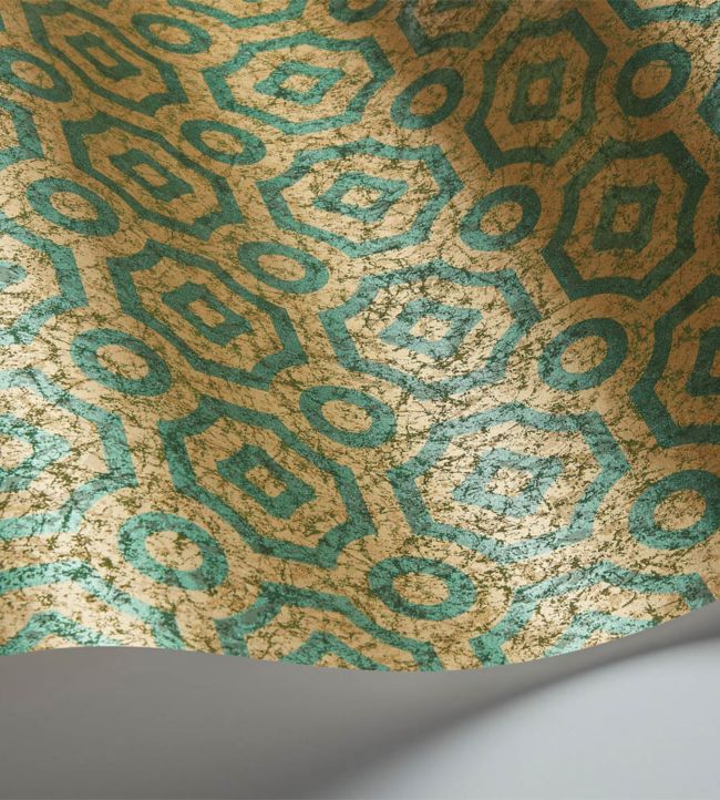Queens Quarter Wallpaper - Emerald on Metallic Antique Gold - 118/10021