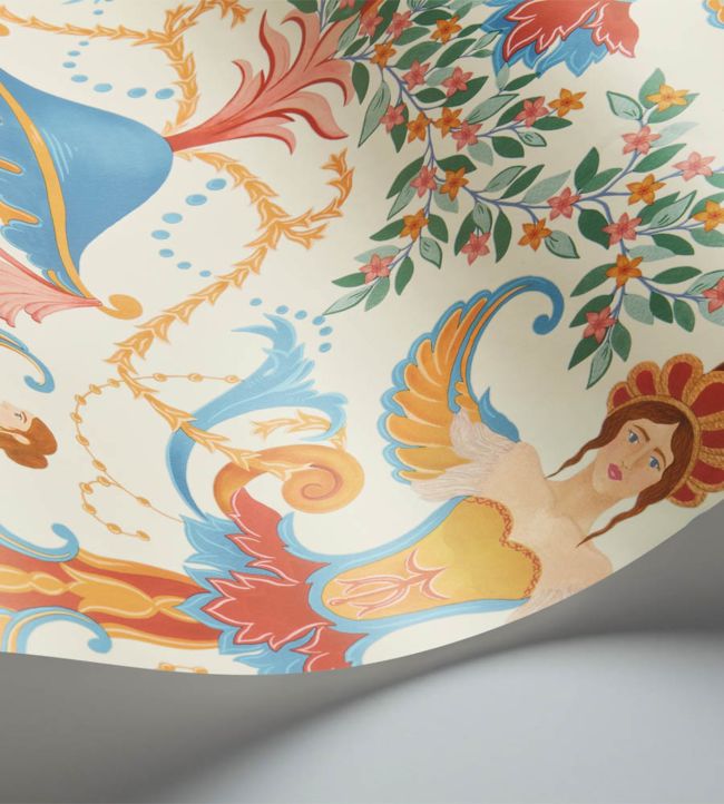 Chamber Angels Wallpaper - Cerulean Sky, Rouge & Marigold on Parchment - 118/12028