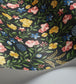 Court Embroidery Wallpaper - Yellow, Rose & Hyacinth Blue on Charcoal - 118/13030