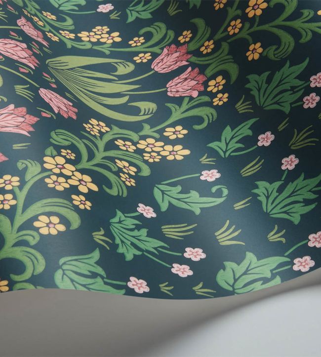 Tudor Garden Wallpaper - Plum & Olive Green on Charcoal - 118/2003