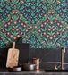 Tudor Garden Wallpaper - Plum & Olive Green on Charcoal - 118/2003