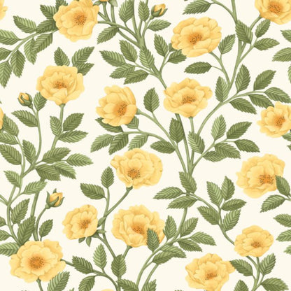 Hampton Roses Wallpaper - Marigold & Olive Green on White - 118/7015
