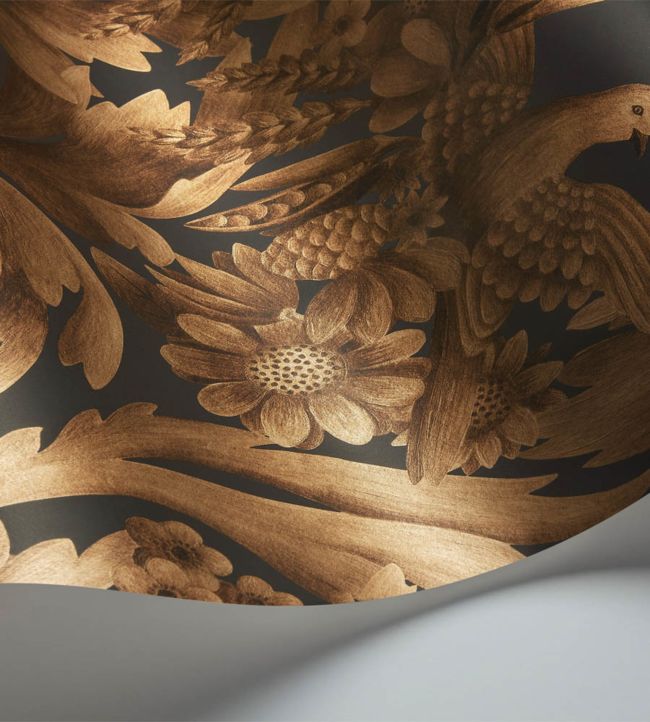 Gibbons Carving Wallpaper - Metallic Bronze on Charcoal - 118/9018
