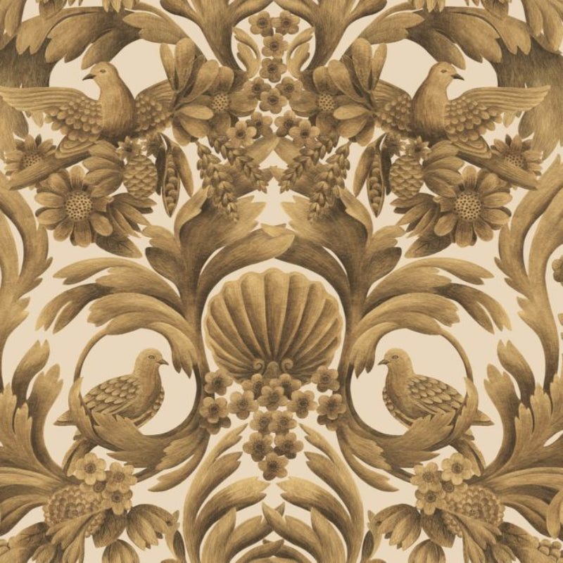 Gibbons Carving Wallpaper - Metallic Gold on Sand - 118/9019