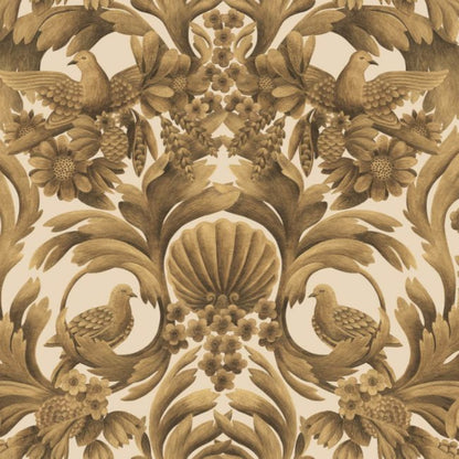 Gibbons Carving Wallpaper - Metallic Gold on Sand - 118/9019