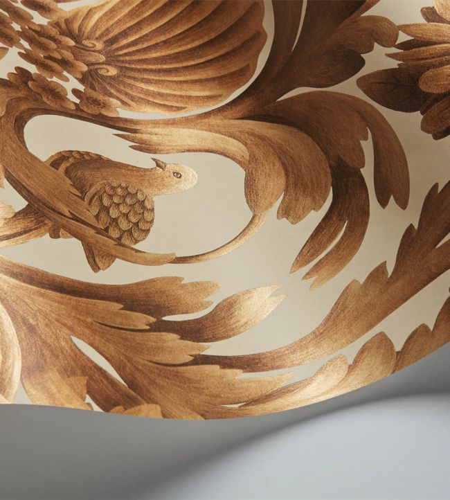Gibbons Carving Wallpaper - Metallic Gold on Sand - 118/9019