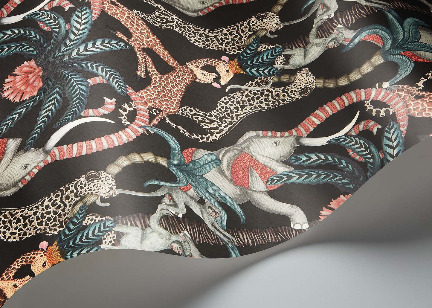Safari Totem Wallpaper - Ruby & Print Room Blue on Charcoal - 119/2008
