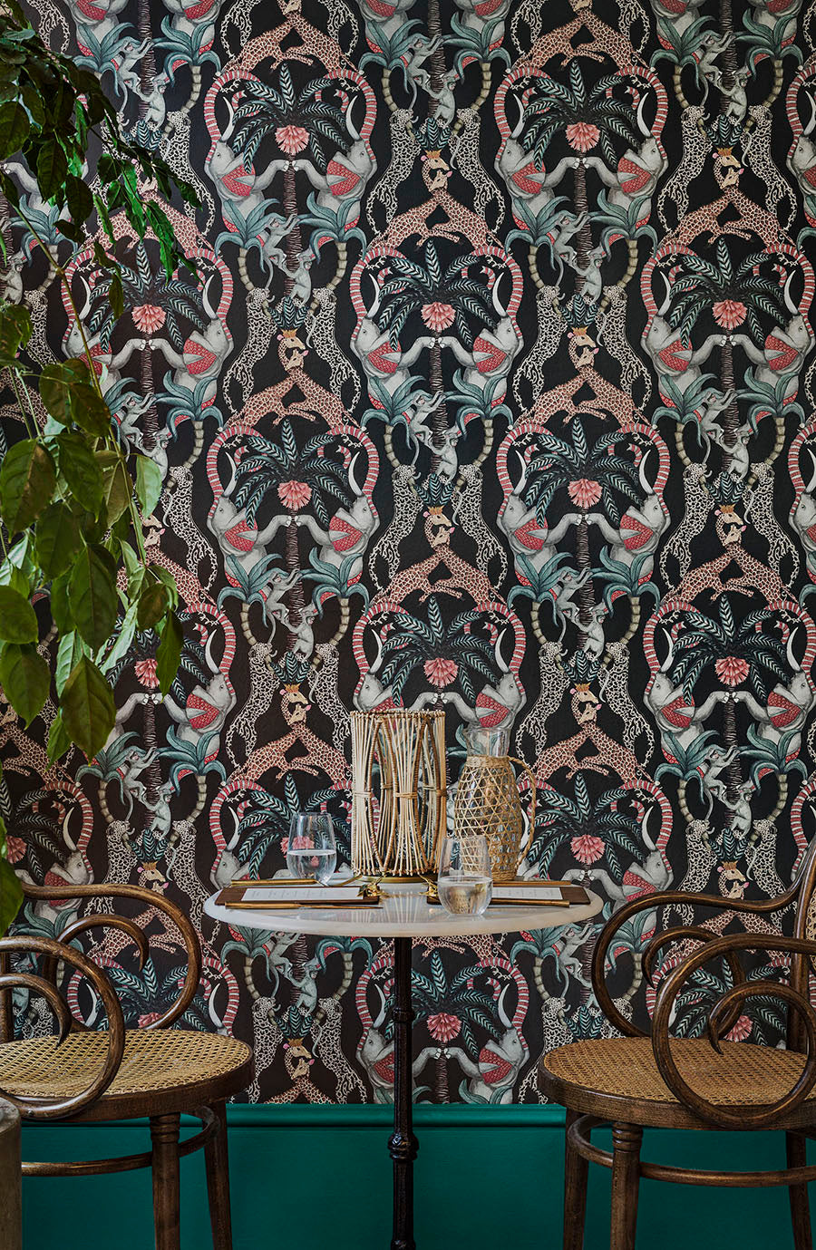 Safari Totem Wallpaper - Ruby & Print Room Blue on Charcoal - 119/2008