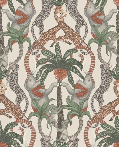 Safari Totem Wallpaper - Terracotta & Forest Green on Stone - 119/2011