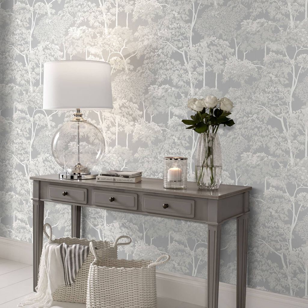 119678 - Idyll Tree Wallpaper - Grey - Graham & Brown