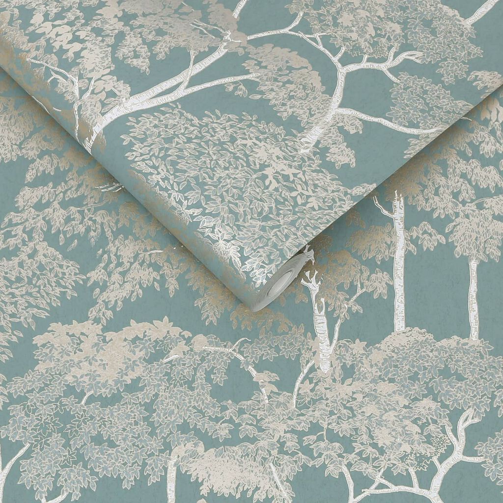 119680 - Idyll Tree Wallpaper - Duck Egg - Graham & Brown