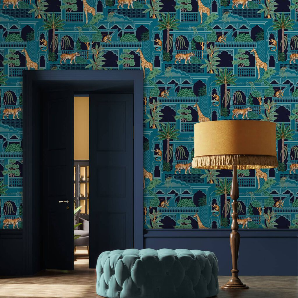119686 - Animahal Wallpaper - Navy - Graham & Brown