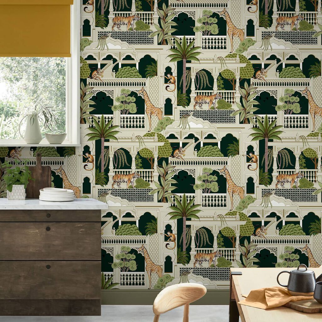 119689 - Animahal Wallpaper - Emerald - Graham & Brown