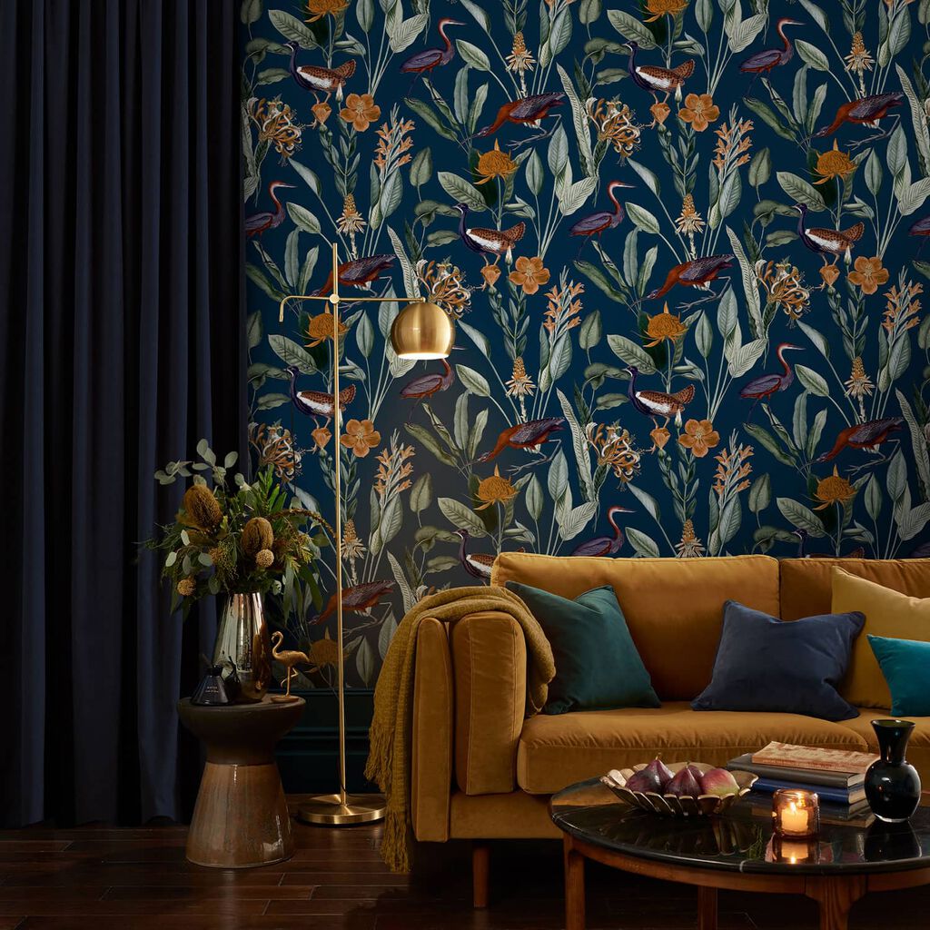 119884 - Glasshouse Wallpaper - Navy - Graham & Brown