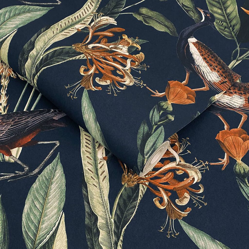 119884 - Glasshouse Wallpaper - Navy - Graham & Brown
