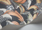 Hoopoe Leaves Wallpaper - Terracotta, Ochre & Ice Blue on Charcoal - 119/1005