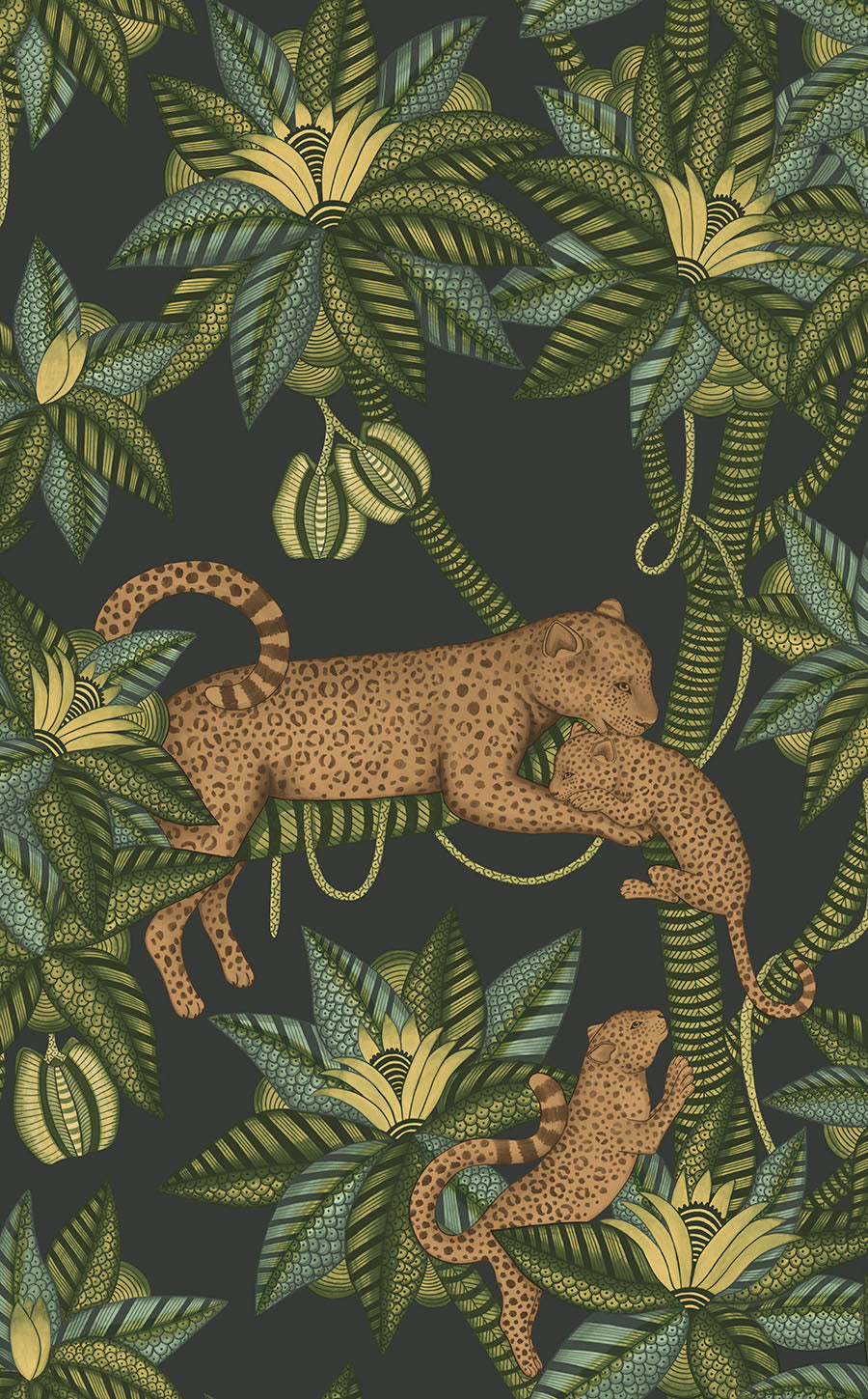 Satara Wallpaper - Spring Green & Metallic Bronze on Charcoal - 119/3016