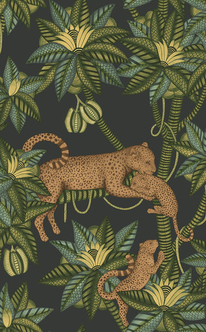 Satara Wallpaper - Spring Green & Metallic Bronze on Charcoal - 119/3016