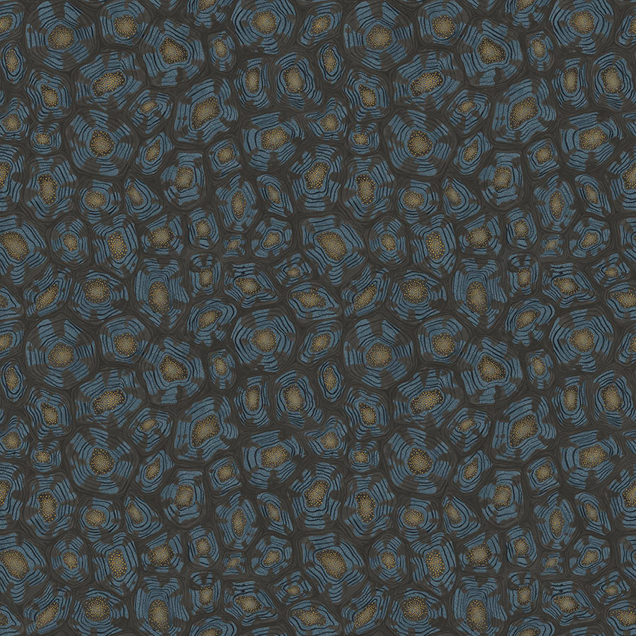 Savanna Shell Wallpaper - Denim, Charcoal & Metallic Gold - 119/4024