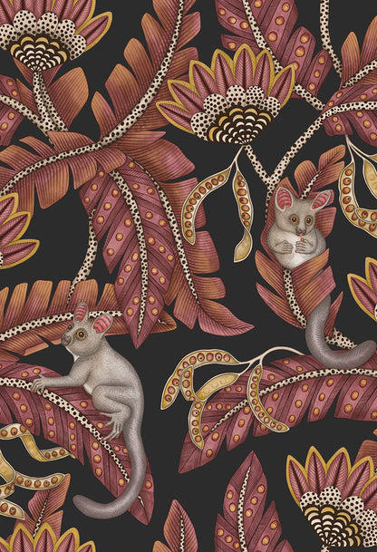 Bush Baby Wallpaper - Crimson & Marigold on Charcoal - 119/7033