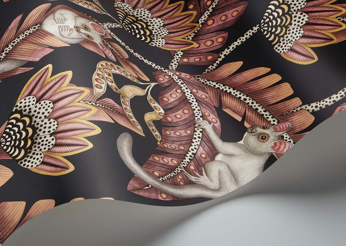 Bush Baby Wallpaper - Crimson & Marigold on Charcoal - 119/7033