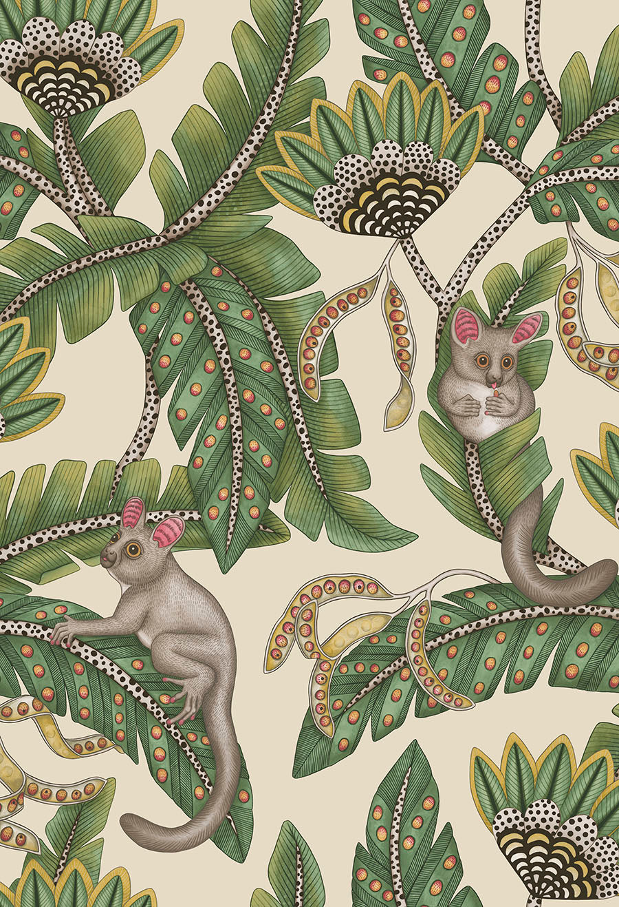 Bush Baby Wallpaper - Sage & Chartreuse on Parchment - 119/7035