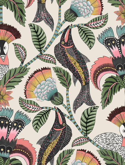 Nene Wallpaper - Coral, Sage & Teal on Parchment - 119/8036