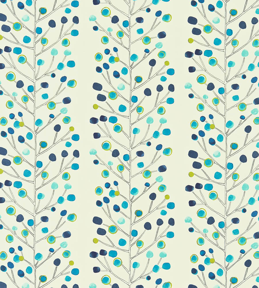 Berry Tree Fabric - Peacock / Powder Blue / Lime / Neutral
