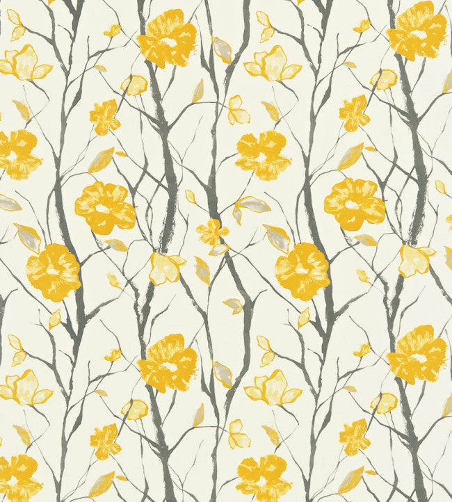 Celandine Fabric - Chalk / Charcoal / Sunflower