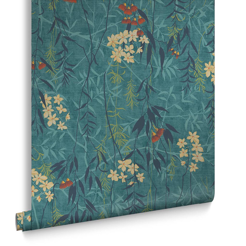 120612 - Obassia Silk Wallpaper - Teal - Graham & Brown