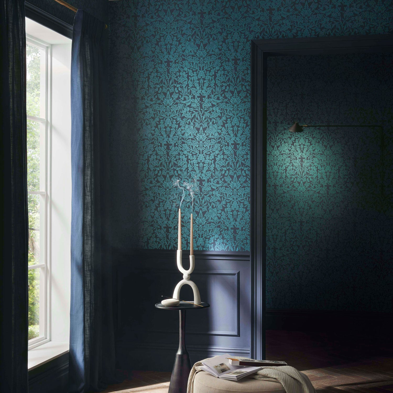 120624 - Hartley Damask Wallpaper - Teal - Graham & Brown