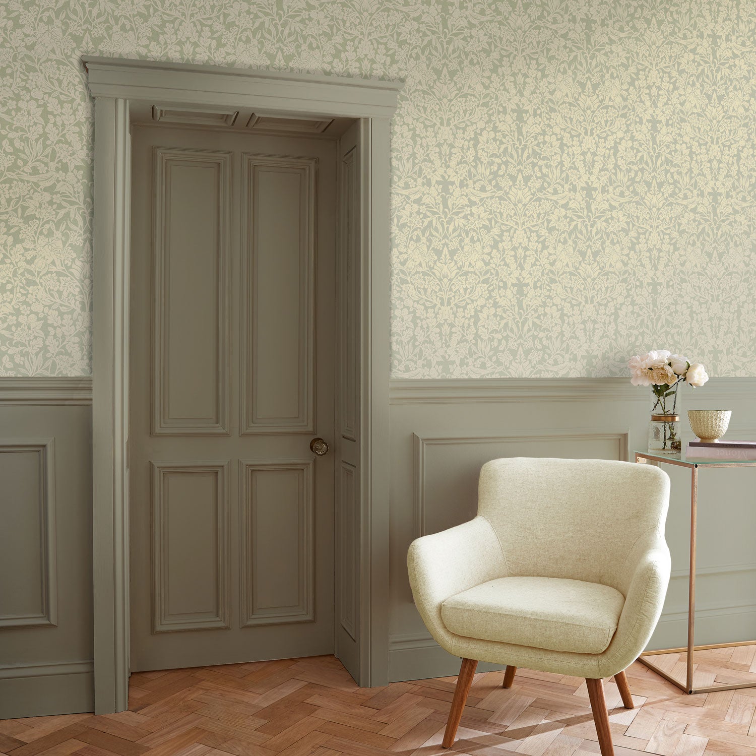 120625 - Hartley Damask Wallpaper - Sage - Graham & Brown