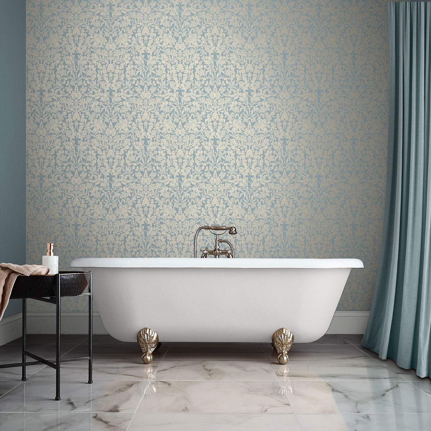 120627 - Hartley Damask Wallpaper - Light Blue - Graham & Brown