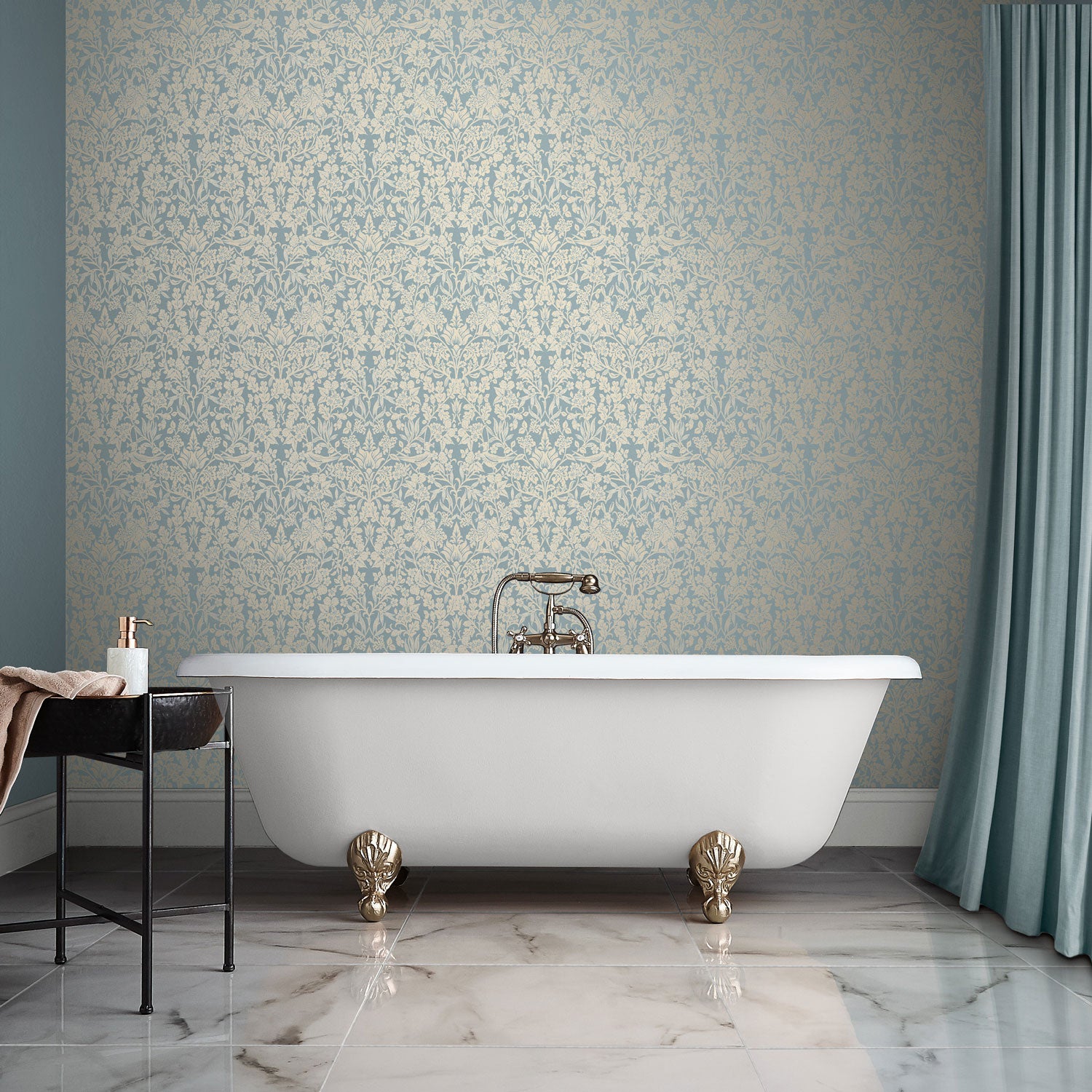 120627 - Hartley Damask Wallpaper - Light Blue - Graham & Brown