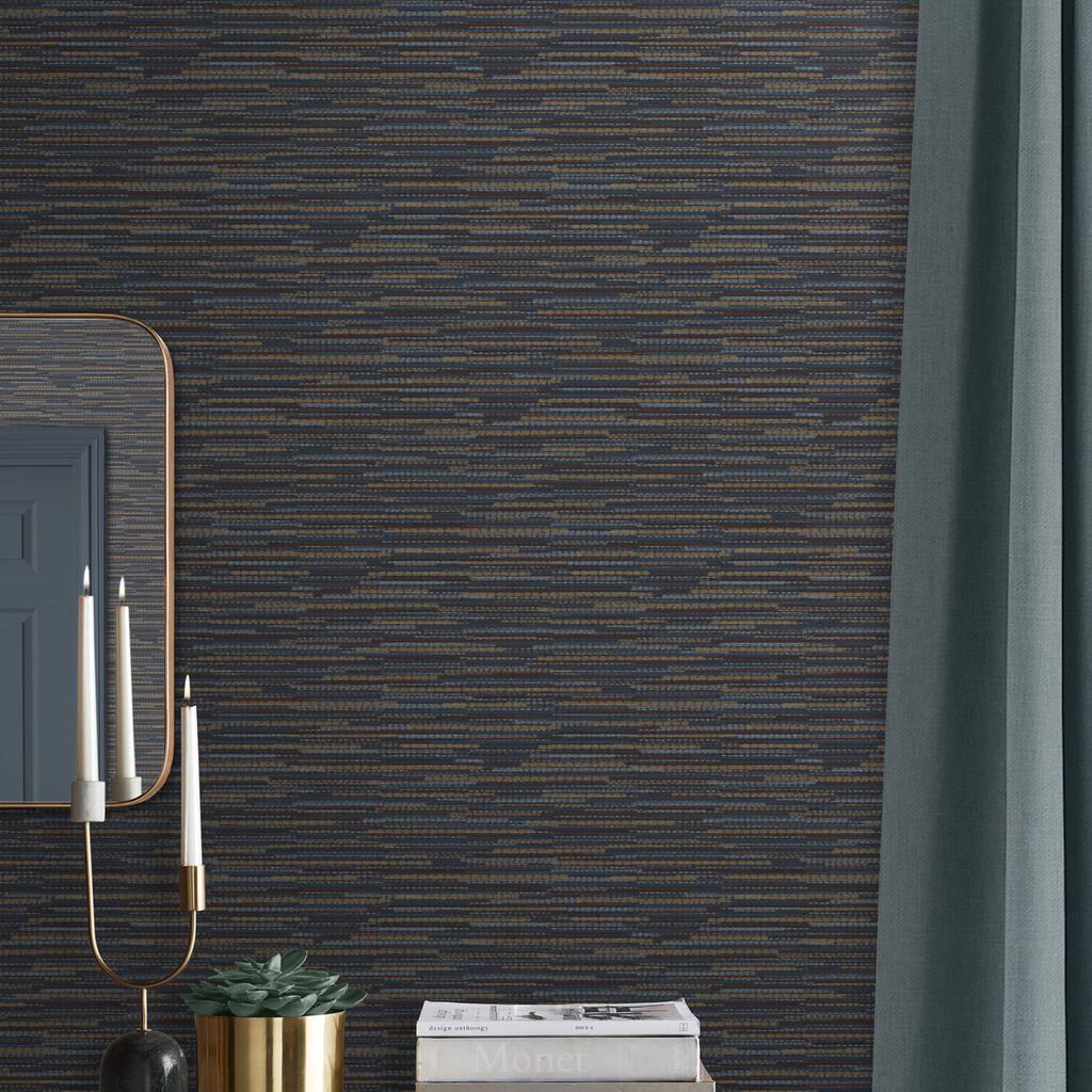 120659 - Empress Grasscloth Wallpaper - Navy - Graham & Brown