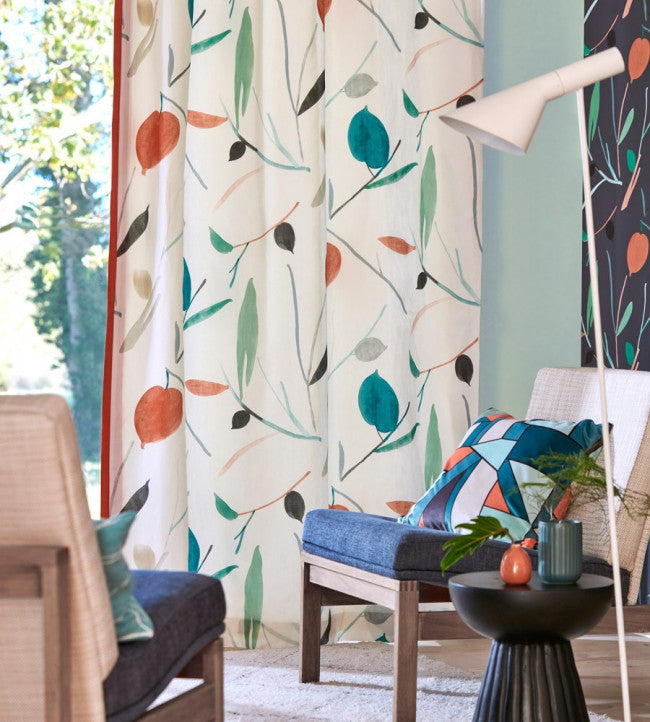 Oxalis Room Fabric - Pimento / Marine