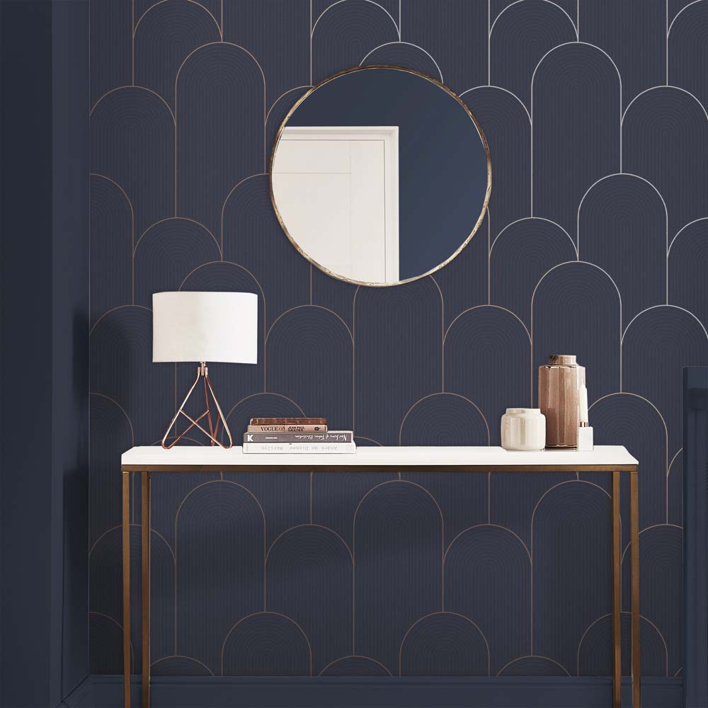 121418 - Lancet Wallpaper - Navy - Graham & Brown