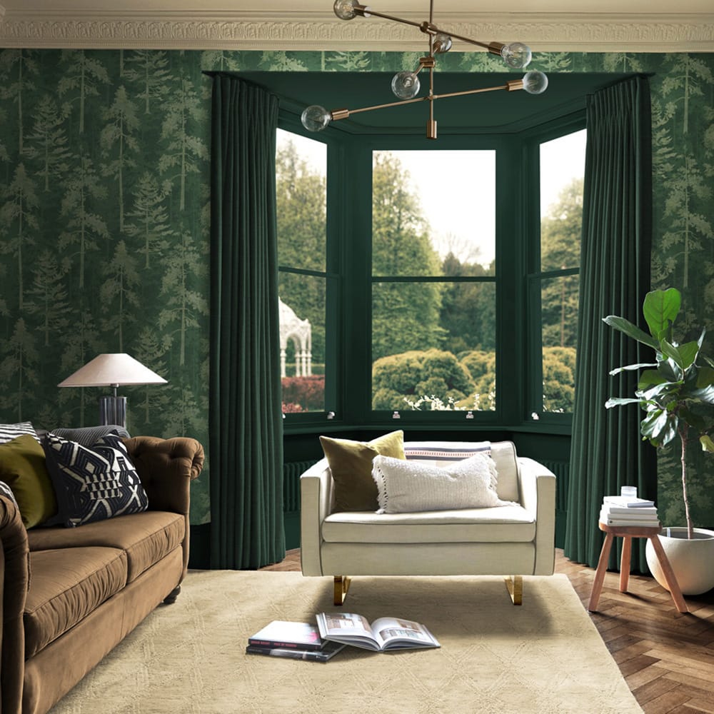 121425 - Norse Forest Wallpaper - Emerald - Graham & Brown