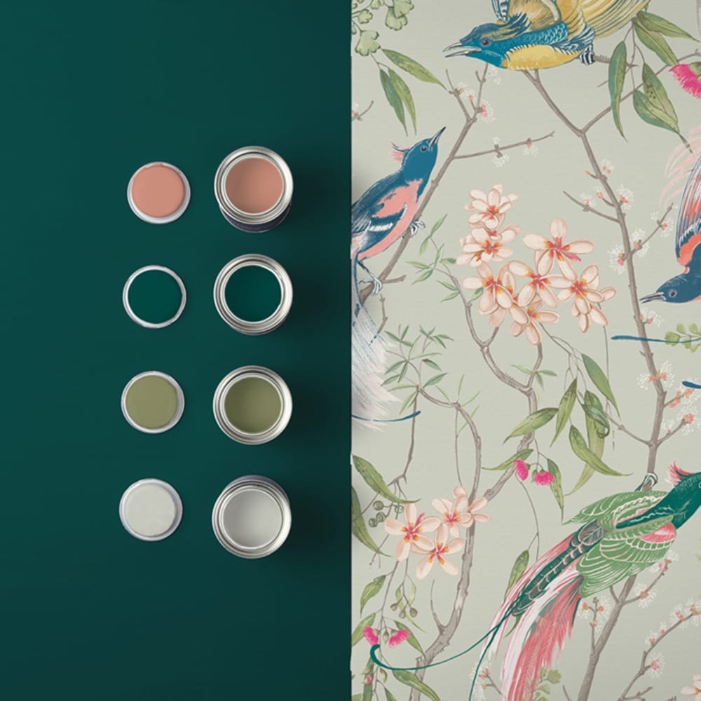 Clavering Birds Morning Wallpaper - Sage - Graham & Brown