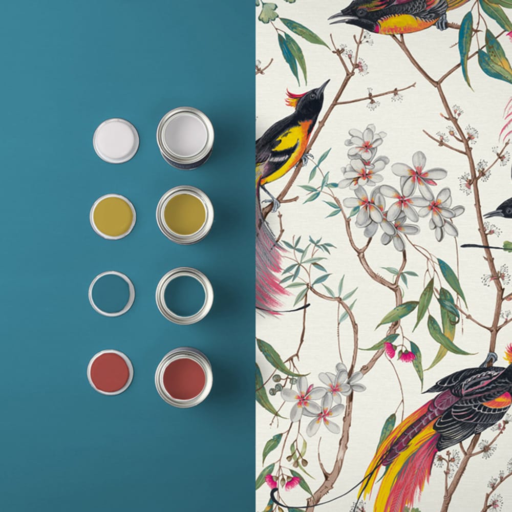 121448 - Clavering Birds Day Wallpaper - Multi - Graham & Brown