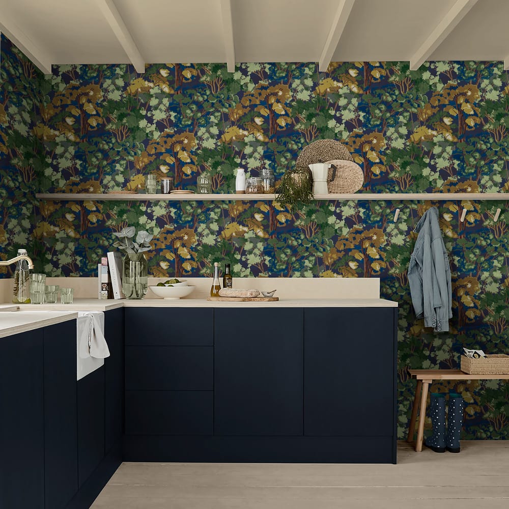 121451 - Folklore Tree Wallpaper - Midnight - Graham & Brown