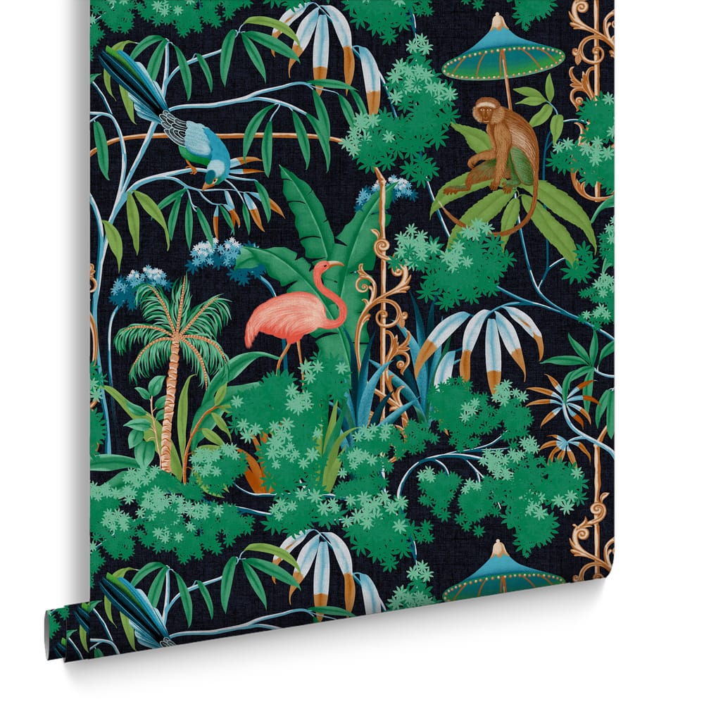 121455 - Curious Canopy Night Wallpaper - Green - Graham & Brown