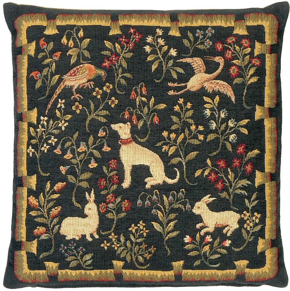 Mille-Fleurs Animals Tapestry Cushion with Feather Filler 