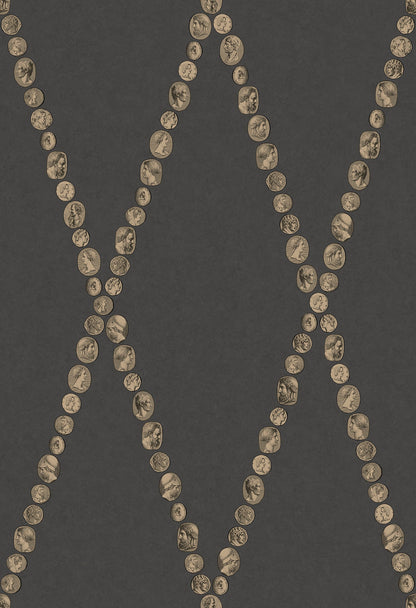 Cammei Wallpaper - Gold on Charcoal - 123/4018