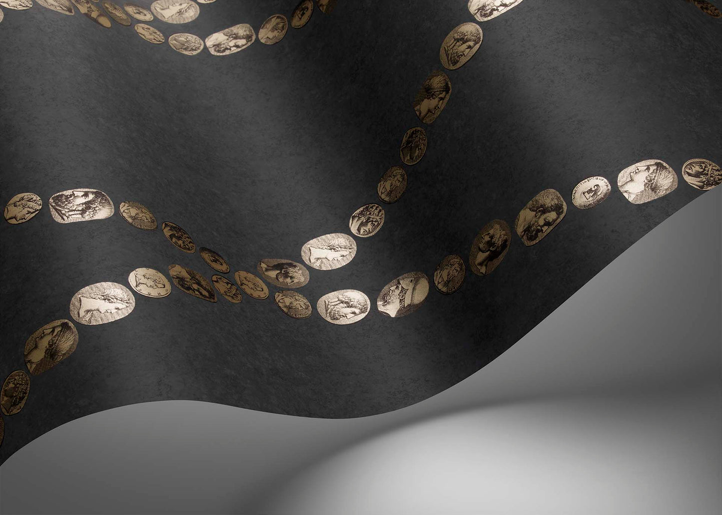 Cammei Wallpaper - Gold on Charcoal - 123/4018