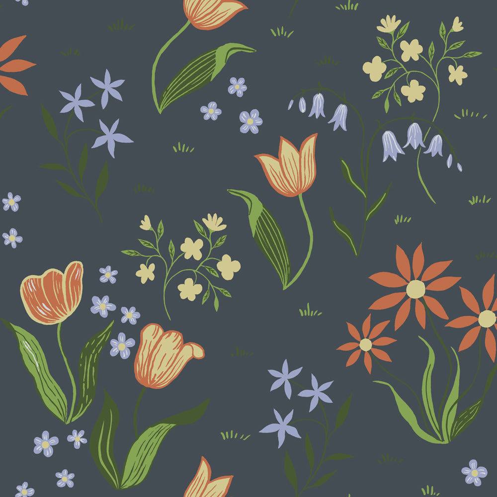 12314 - Tulpandans Wallpaper - Navy Blue - Midbec