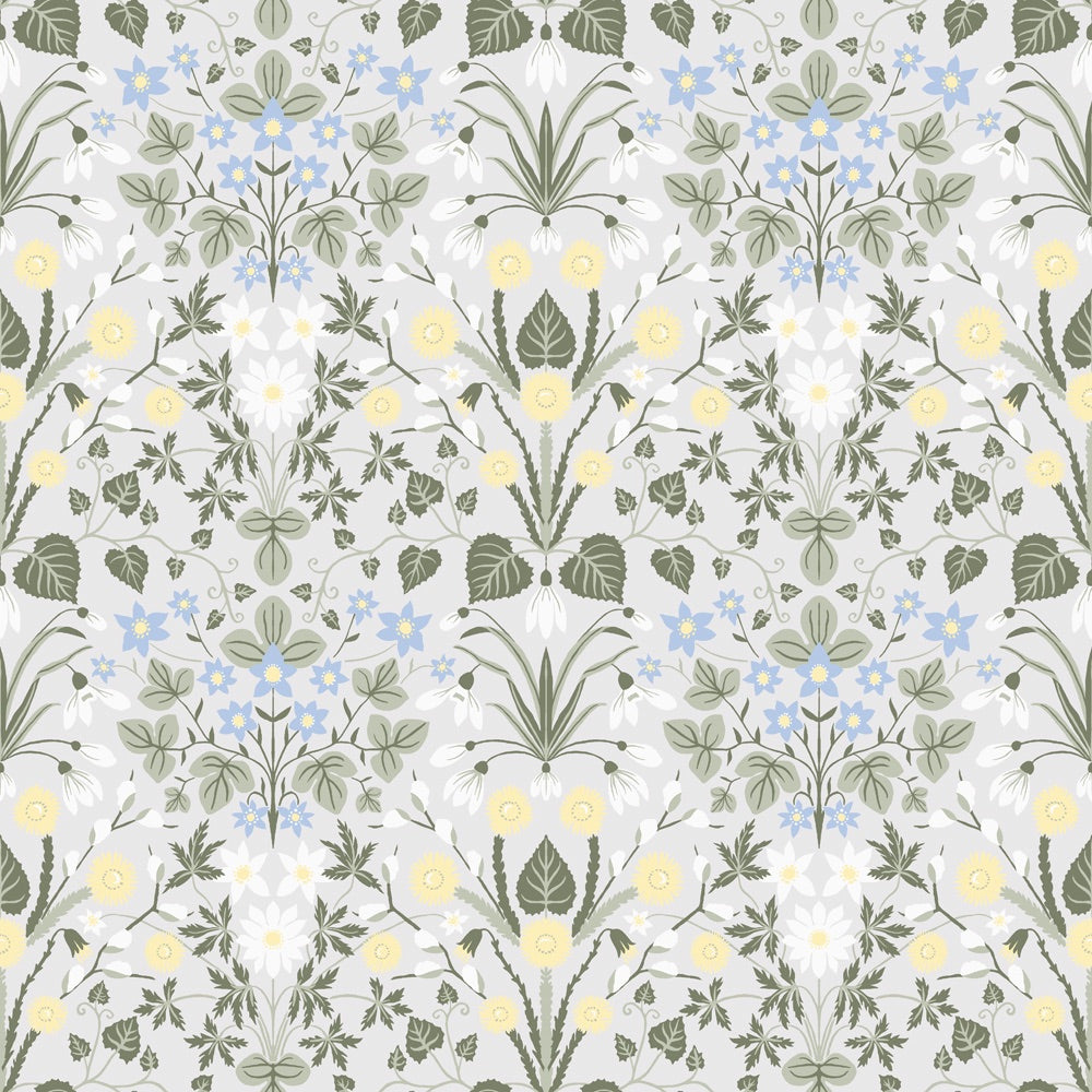 12318 - Varblommor Wallpaper - Light Gray - Midbec