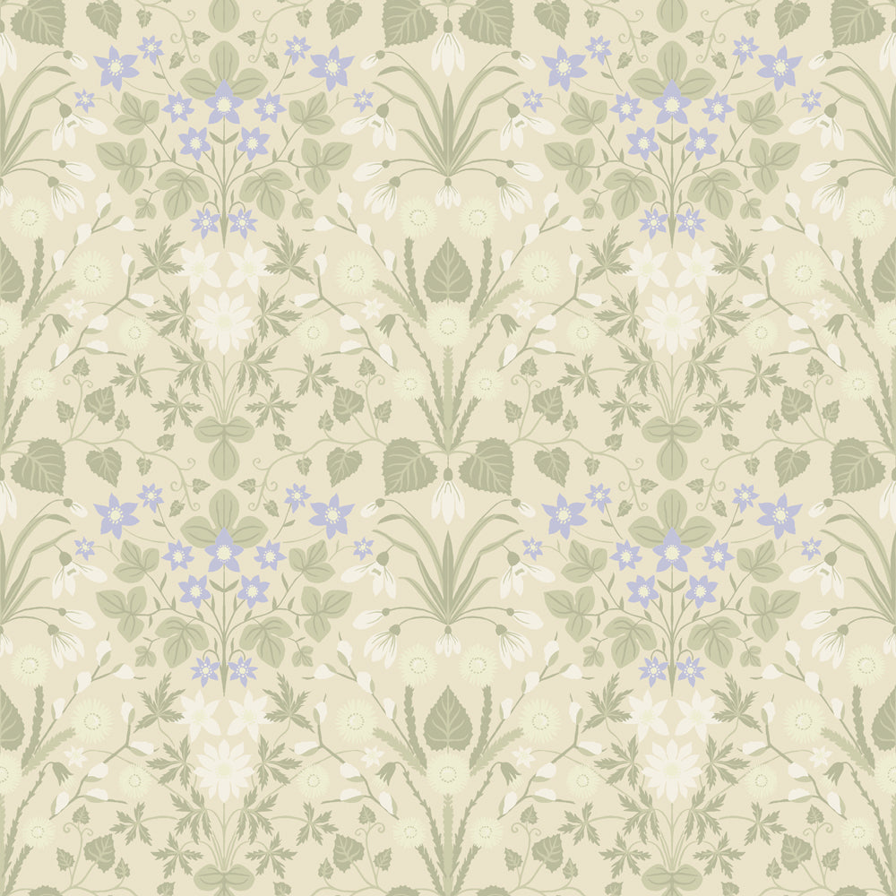 12319 - Varblommor Wallpaper - Beige & Green - Midbec