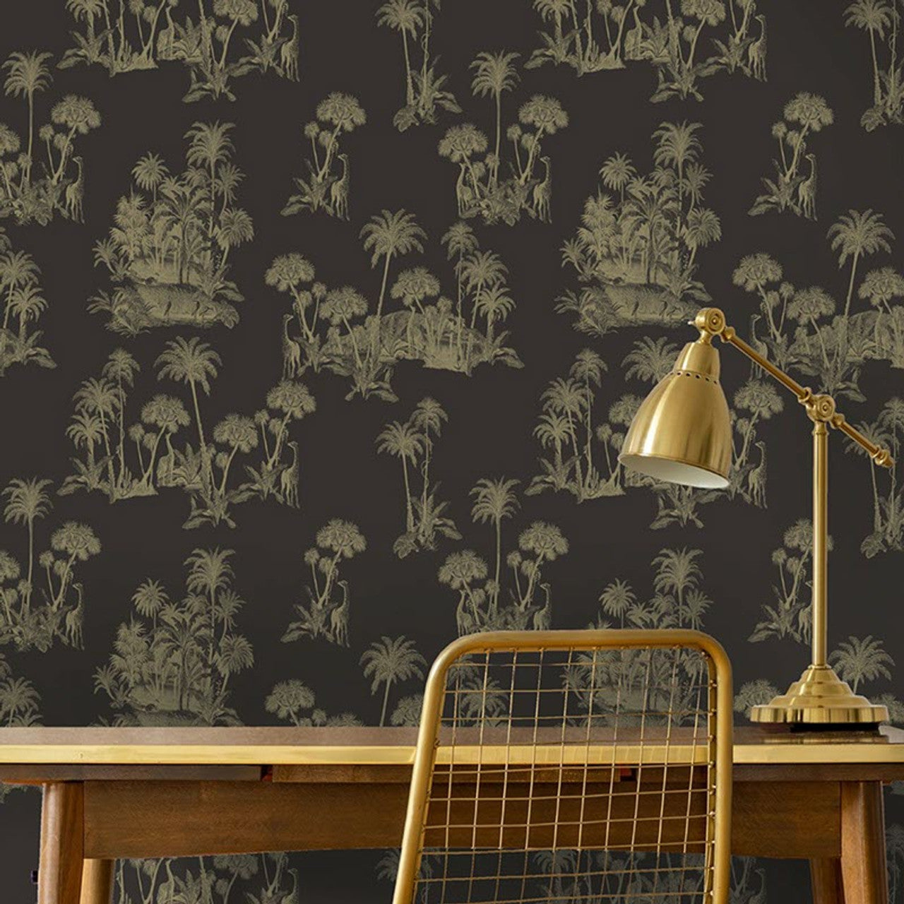 12595 - Laurel Fantasia Wallpaper - Black/Gold - Ted Baker